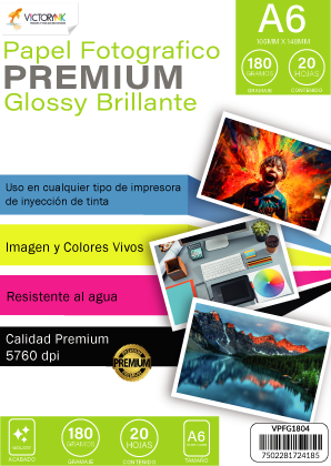 Papel Fotografico Glossy Carta ( 279x 216 mm)/ 20 Hojas 180gr