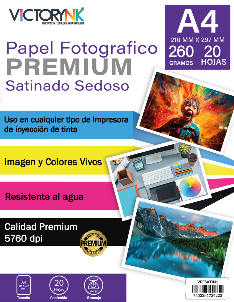 Papel Fotografico Satinado Sedoso Carta (216 x 297 mm)/ 20 Hojas 260gr