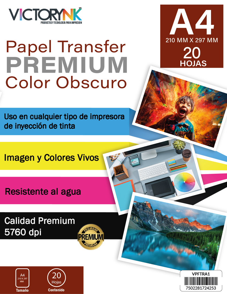 Papel Fotografico Transfer Colores Oscuros A4 (210 x 297 mm) /20 Hojas