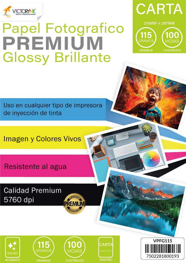 Papel Fotografico Glossy Carta 216*279mm/ 100 Hojas 115gr