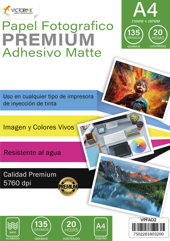 Papel Fotografico Adhesivo Sticker Mate Carta (279mm x 216mm mm) /20 Hojas 135gr