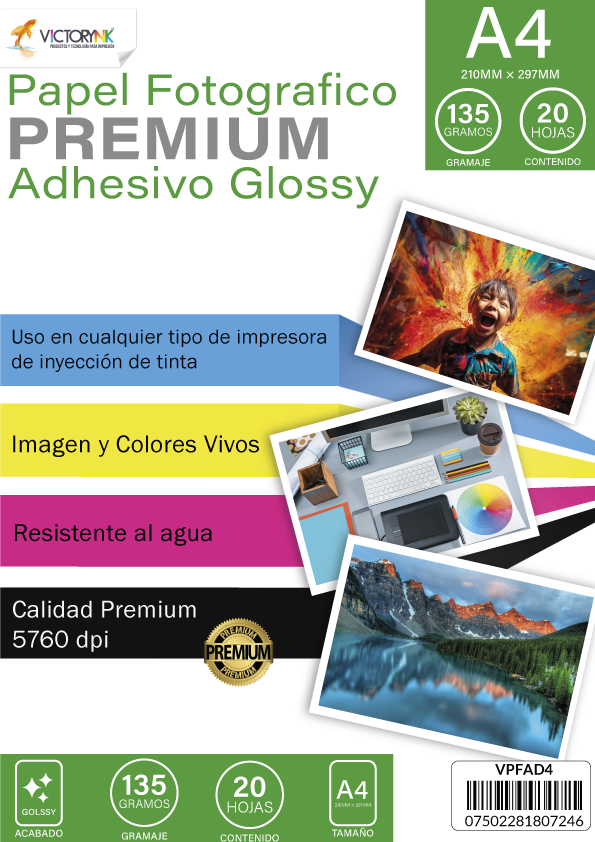 Papel Fotografico Adhesivo Sticker Glossy A4 (210 x 297 mm) /20 Hojas 135gr