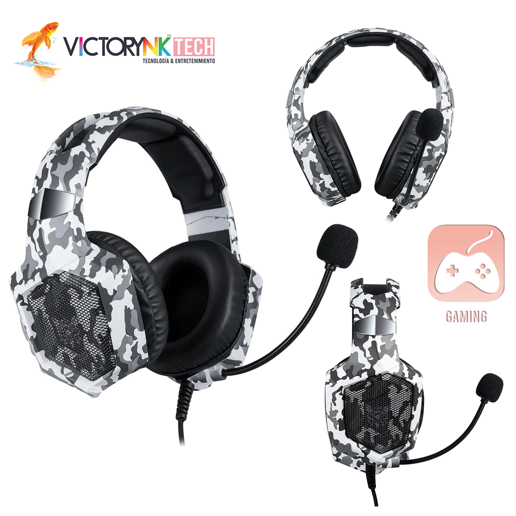 Audifono Diadema Gaming con Microfono, Estilo Militar Blanco-Negro Onikuma K8