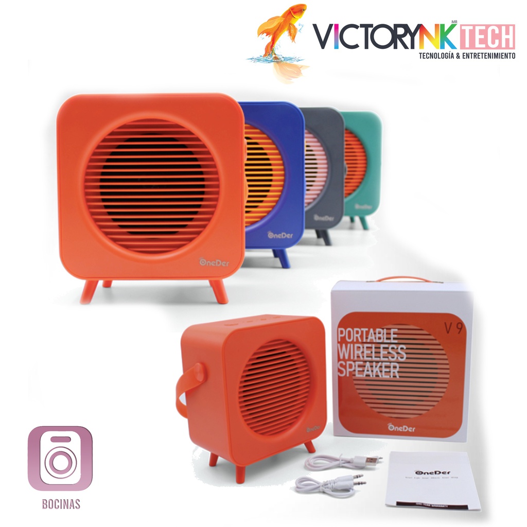 Bocina Mediana portátil  inalámbrica Bluetooth radio vintage OneDer V9 M72 TM75BK