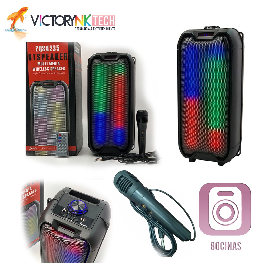 Bocina grande karaoke bluetooth portatil, Microfono y control remoto led auxiliar TKM225