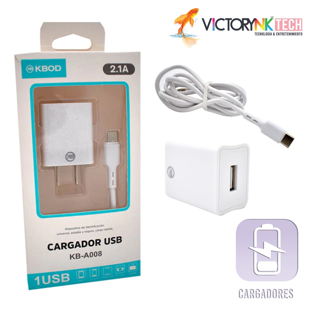 Cable Cargador combo de USB a tipo C, 2.1A, 1m Kbod TKBA008TIPOC