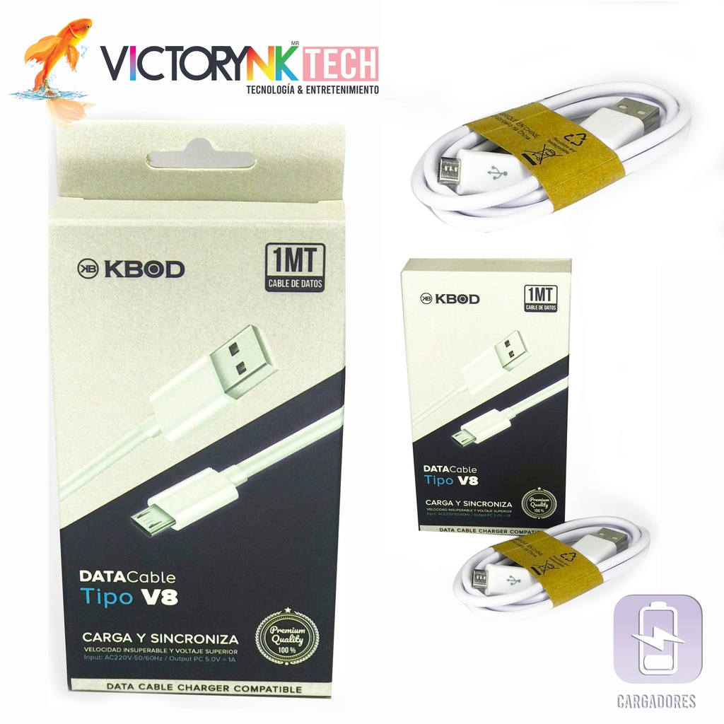 Cable cargador y transmisor de datos de USB a tipo V8, 2.4A Kbod TKBSV8