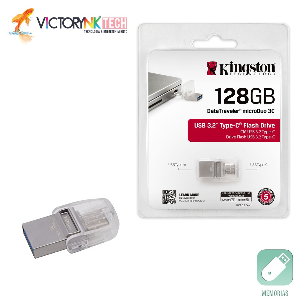 Memoria TIPO C  128 GB Modelo DT DUO MICRO   Marca Kingston