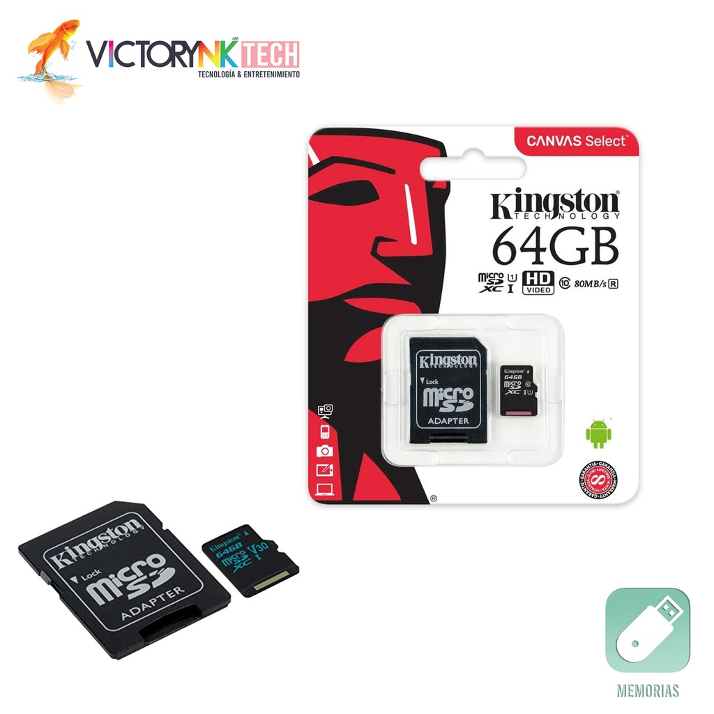 Memoria SD 64GB Modelo Clase 10 gen 2  Marca Kingston