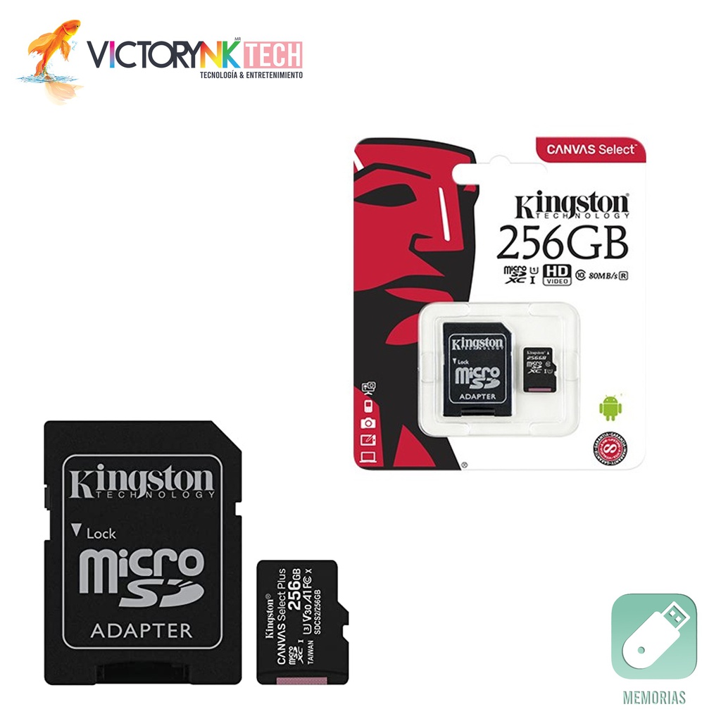 Memoria SD 256 GB Modelo Clase 10 gen 2   Marca Kingston