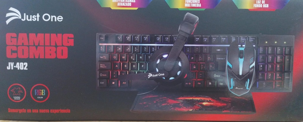 Kit Combo audifono diadema gaming alámbrica + Teclado + Mouse + Mouse Pad Onikuma JustOne JY402