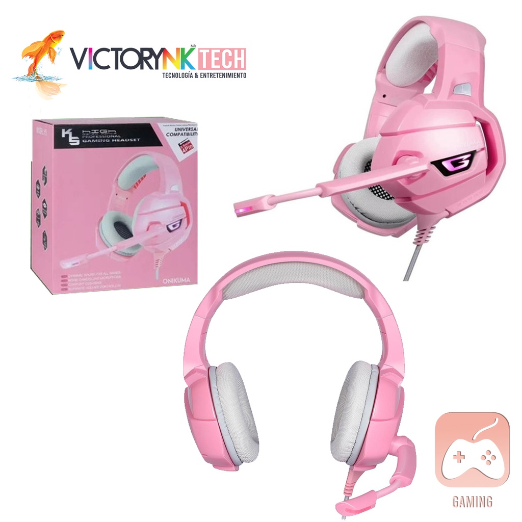 Audifonos de diadema con micrófono 3.5 gaming con luz led Onikuma K5 Rosa