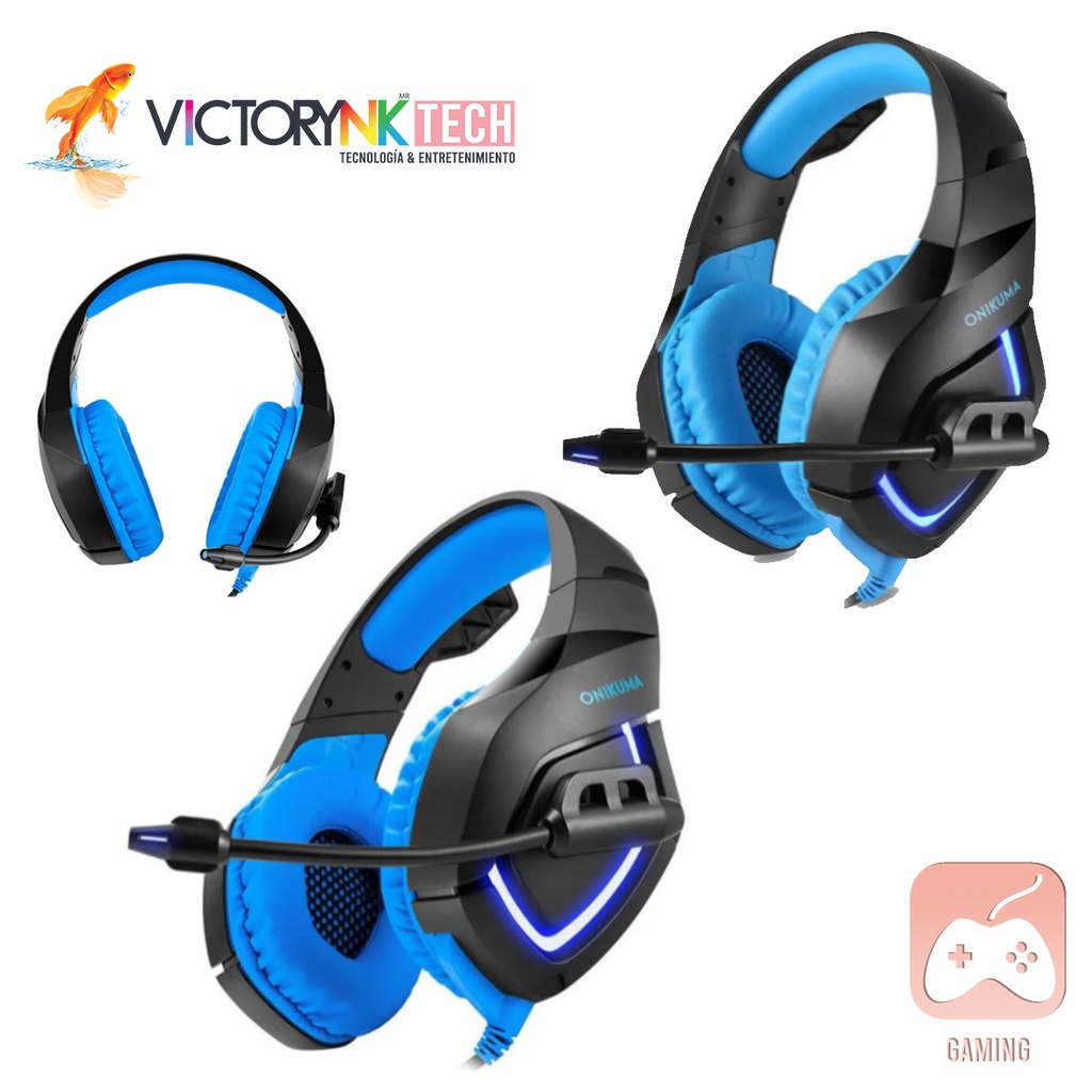 Audifonos de Diadema Gaming con luz led RGB retroilumin con micrófono Just One K1B Azul