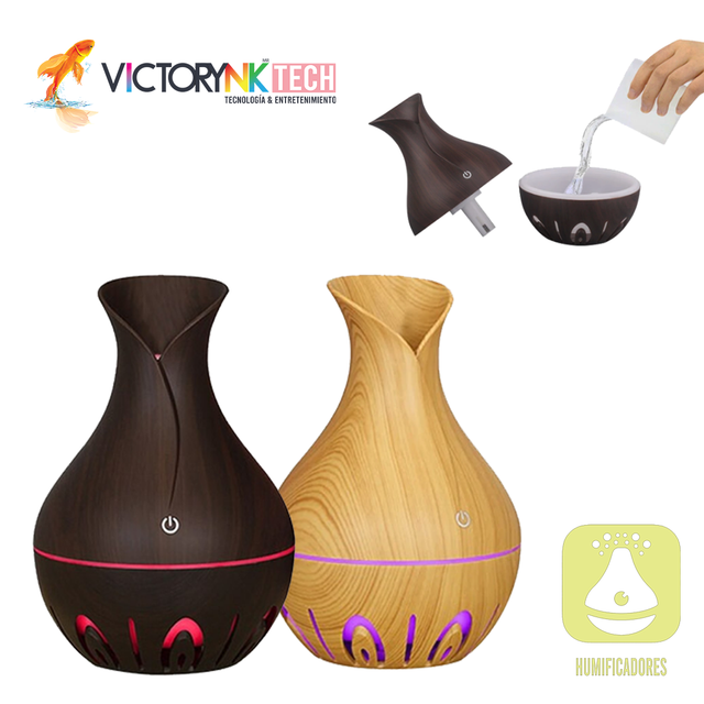 Humidificador Aromaterapia con forma de cantaro estilo madera THU007BK