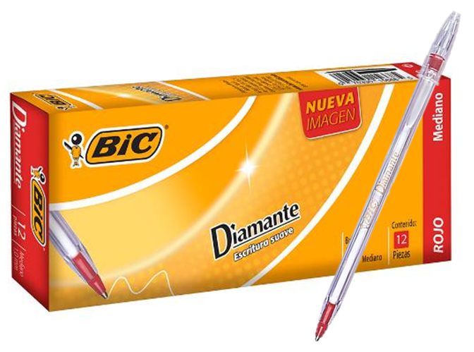 Boligrafo diamante escritura suave, punto mediano 1.0mm, tinta roja 12 piezas Bic