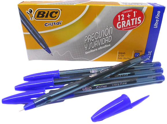 Boligrafo cristal escritura ultrafina precision y suavidad, punto ultrafino 0.7mm, tinta azul 12 piezas+1 gratis, Bic