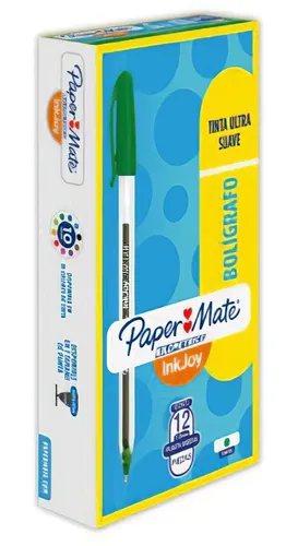 Boligrafo 1.0mm punta media paper mate kilometrico, tinta ultra suave color verde 12 piezas InkJoy
