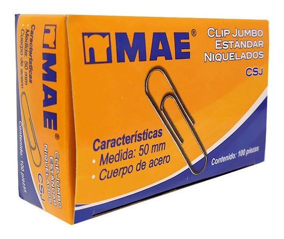 Clip STD jumbo niquelado Caja 100pzas Mae