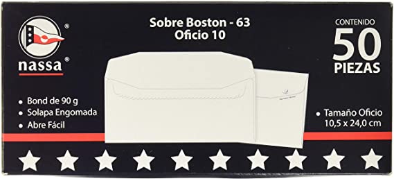 Sobre oficio blanco 90g, 50 pzas Boston