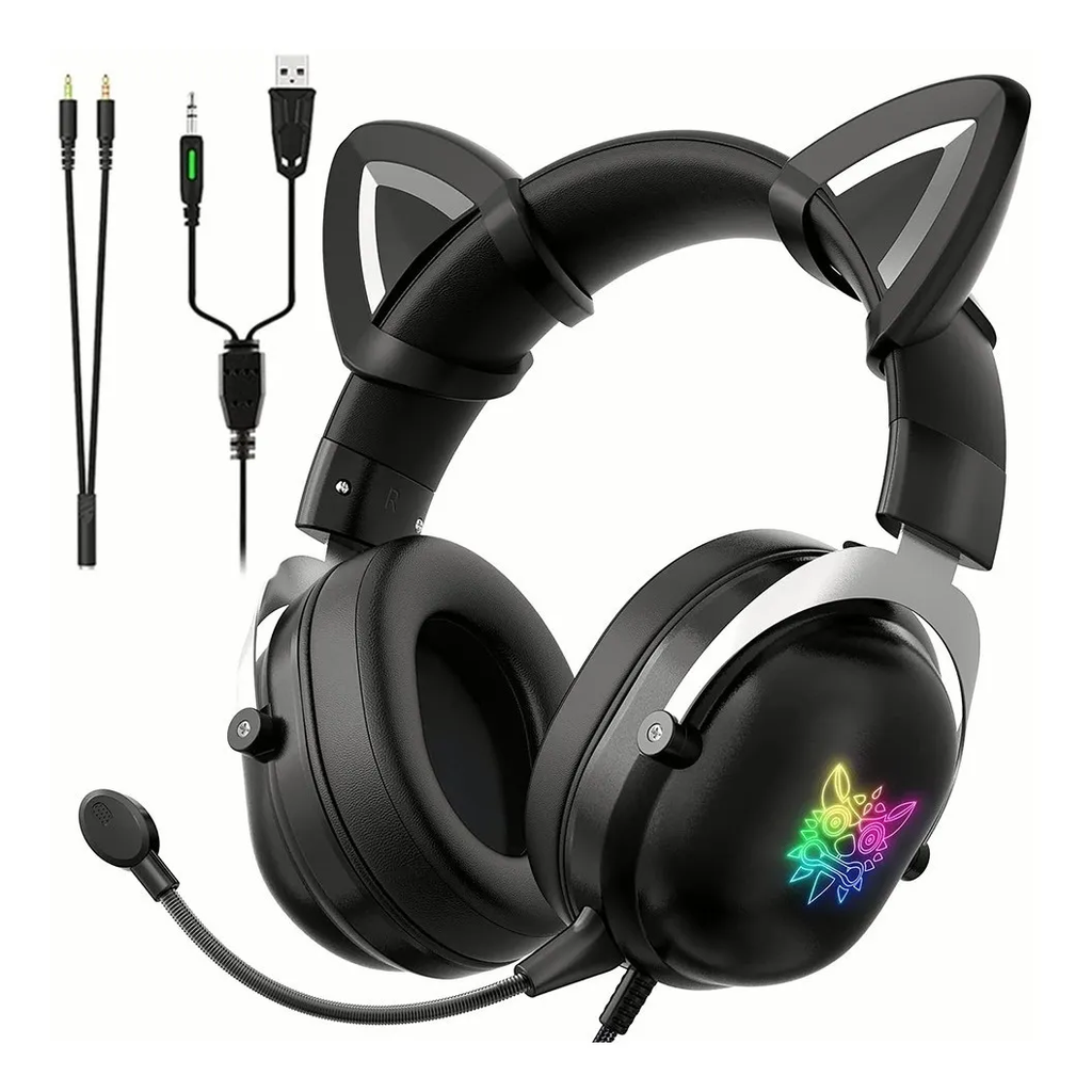 Audifono Diadema Gaming de Gato Catear con Microfono, 3.5mm, HiFi, alcance 5.0 Bluetooth Negro con Luz Led RGB TB100