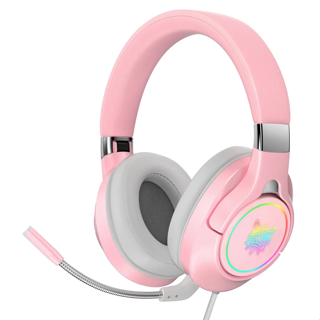 Audifono Diadema Gaming con Microfono Rosa, 3.5mm, HiFi, Led RGB, Alcance 5.0 TK15