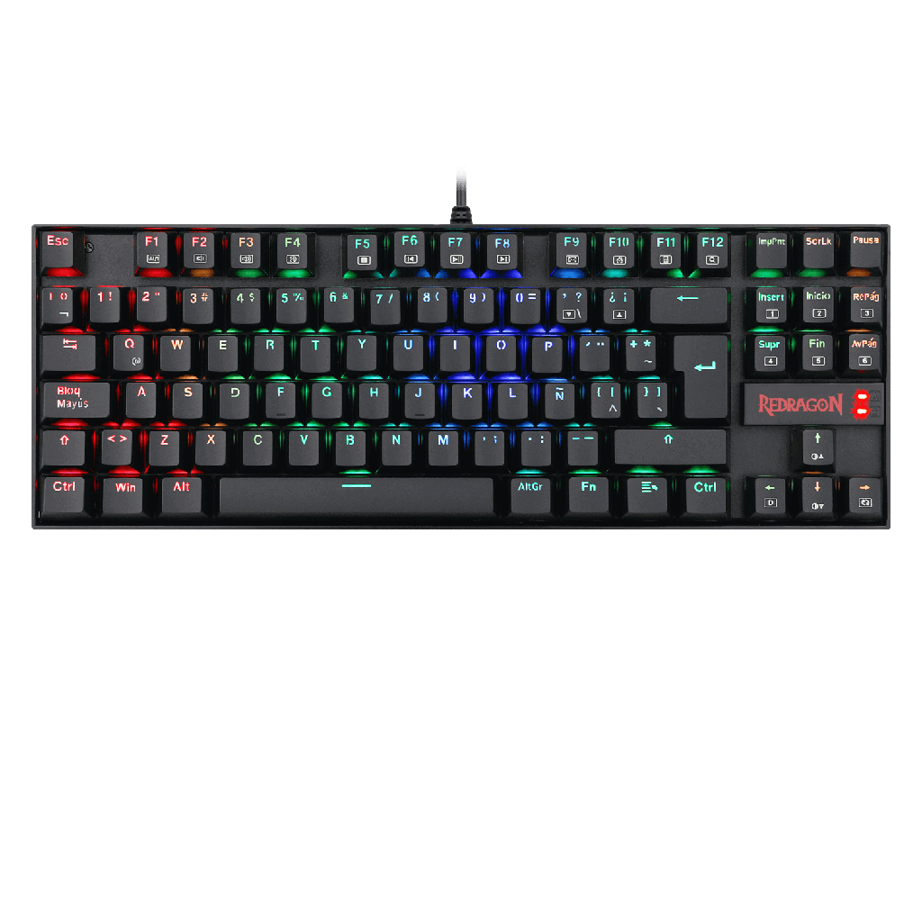 Teclado mecanico gaming RGB, color negro, switch teclas azules, español latino Kumara Black K552RGB-SP Redragon 8800-0082