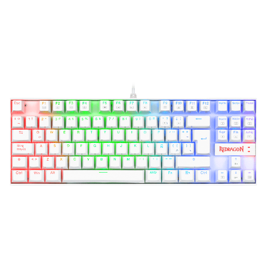 Teclado mecanico gaming RGB, color blanco, switch teclas azules, español latino Kumara White K552W-RGB-SP Redragon 8800-0064