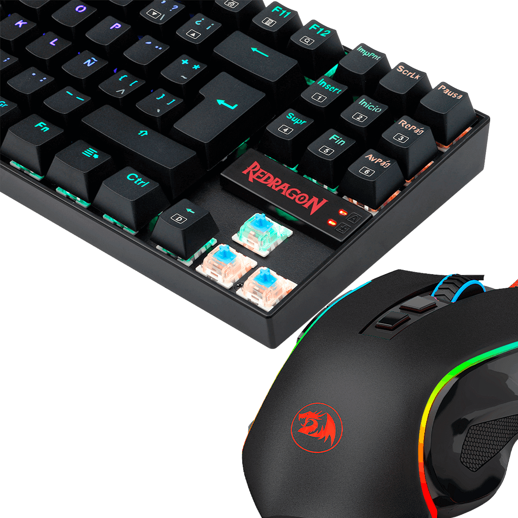 Kit combo 2 en 1: Teclado mecanico gaming RGB, español latino Kumara Black (K552RGB) + Mouse raton alambrico gaming RGB Griffin (M607). K552RGB-BA-SP Redragon 8800-0067