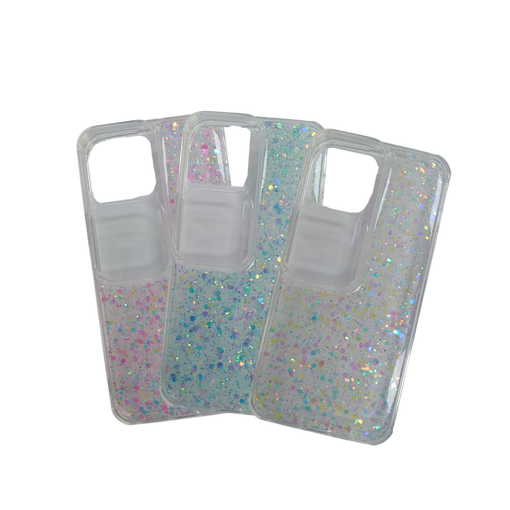 Funda case glitter brillante acrilico con protector de camara + mica WH,PK,PP,MIX,AQ  para Iphone 13 pro max