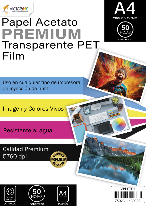 Papel Acetato Transparente PET Film A4 (210 x 297 mm) /50 hojas