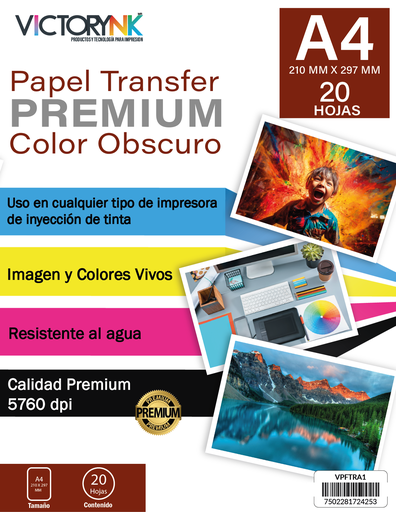 [VPFTRADARK] Papel Fotografico Transfer Colores Oscuros A4 (210 x 297 mm) /20 Hojas