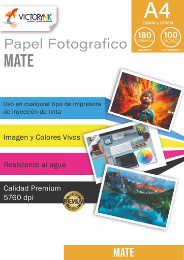 [VPFM180CAR1] Papel Fotografico Mate Carta (279 x 216 mm)/ 100 Hojas 180gr Naranja