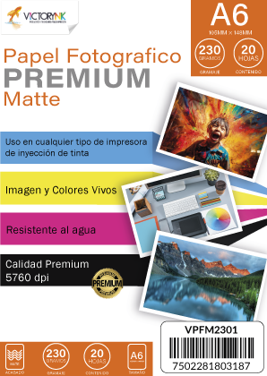 [VPFM230A6] Papel Fotografico Mate A6 (10.5 x 14.8 cm)/ Postal 20 Hojas 230gr