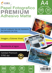 [VPFADMATA4135] Papel Fotografico Adhesivo Sticker Mate Carta (279mm x 216mm mm) /20 Hojas 135gr