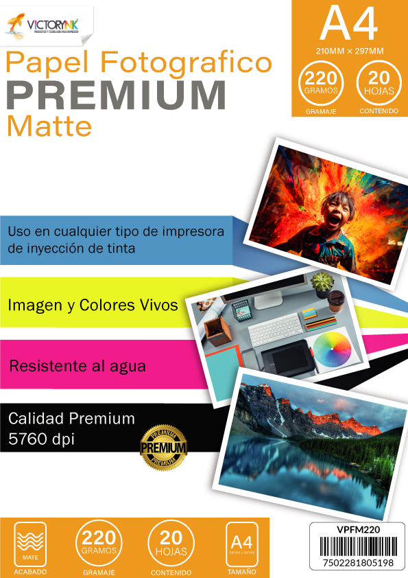 [VPFM220CAR] Papel Fotografico Mate Carta (210 x 297 mm)/ 20 Hojas 220gr