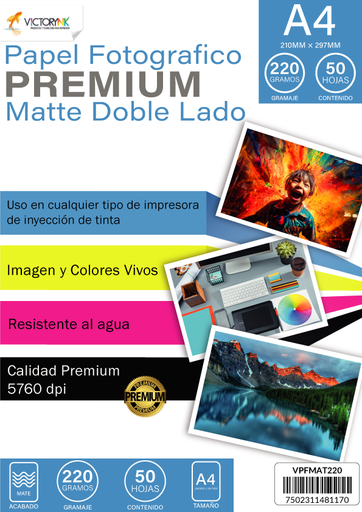 [VPFDG200CAR] Papel Fotografico Doble Lado Glossy Carta (279 X 216 mm)/ 50 Hojas 200gr