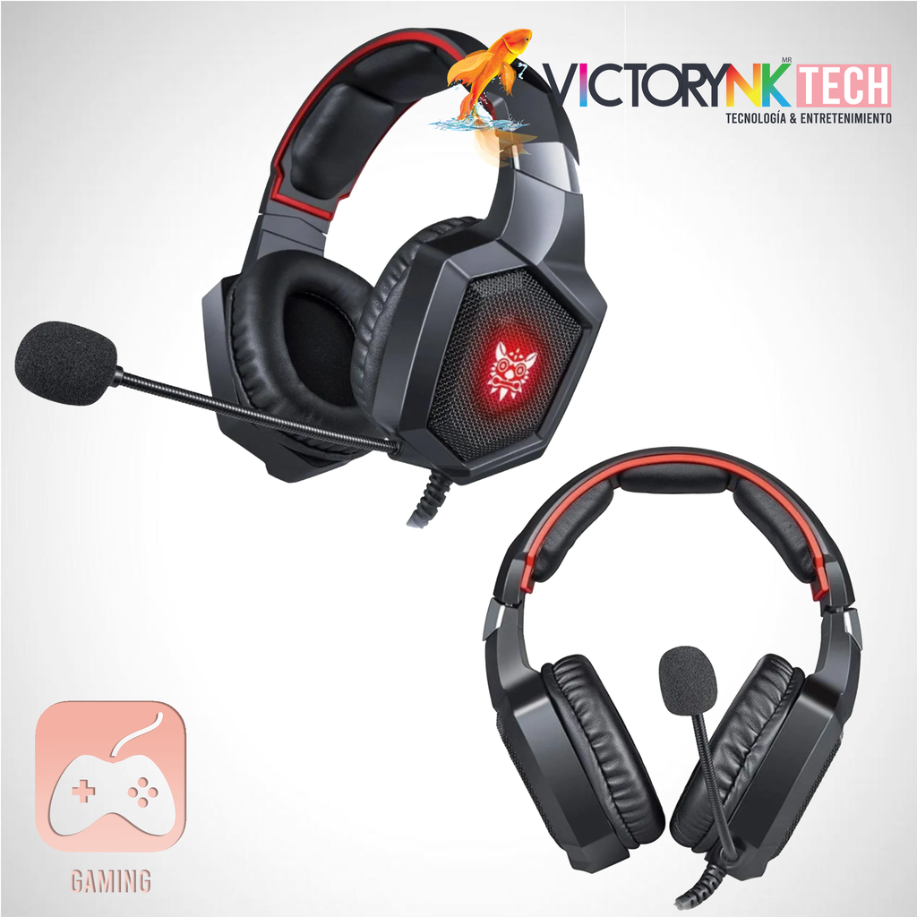 Audífono diadema gaming con micrófono, 3.5mm, HiFi, led, alcance 5.0, surround, color negro Onikuma K8