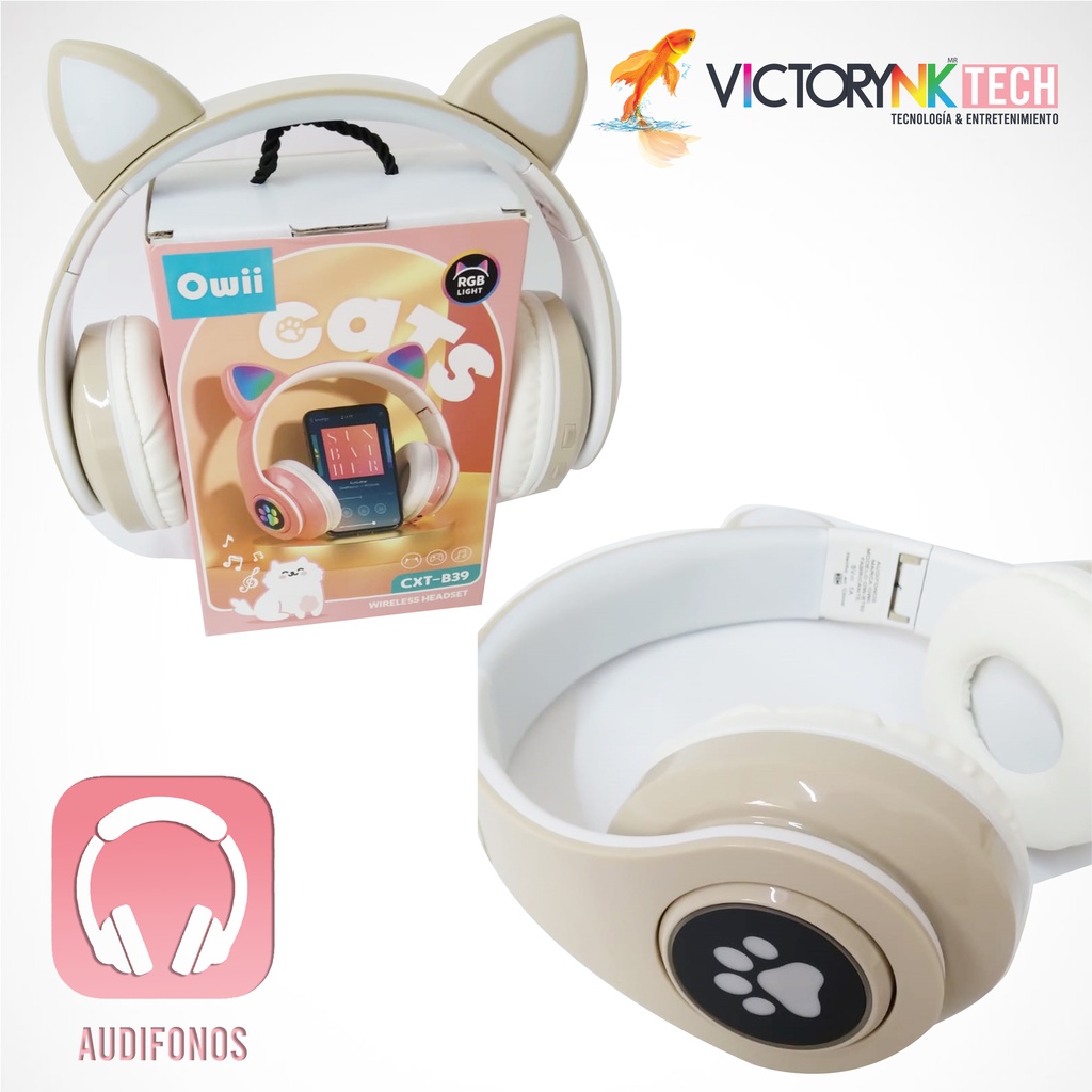 Audifono de diadema orejas de gato kawaii inalambrico con