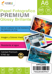 [VPFG200A6] Papel Fotografico Glossy A6 (10.5 x 14.8 cm) 20 Hojas 200gr