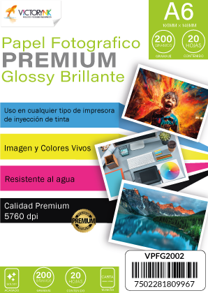 [VPFG200A6] Papel Fotografico Glossy A6 (10.5 x 14.8 cm) 20 Hojas 200gr