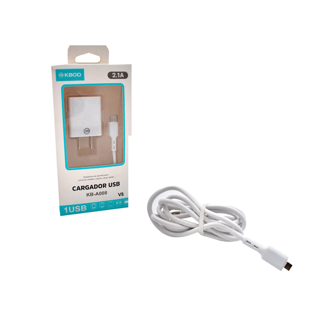 [TKBA008V8] Cable Cargador combo de USB a tipo V8, 2.1A, 1m Kbod TKBA008V8