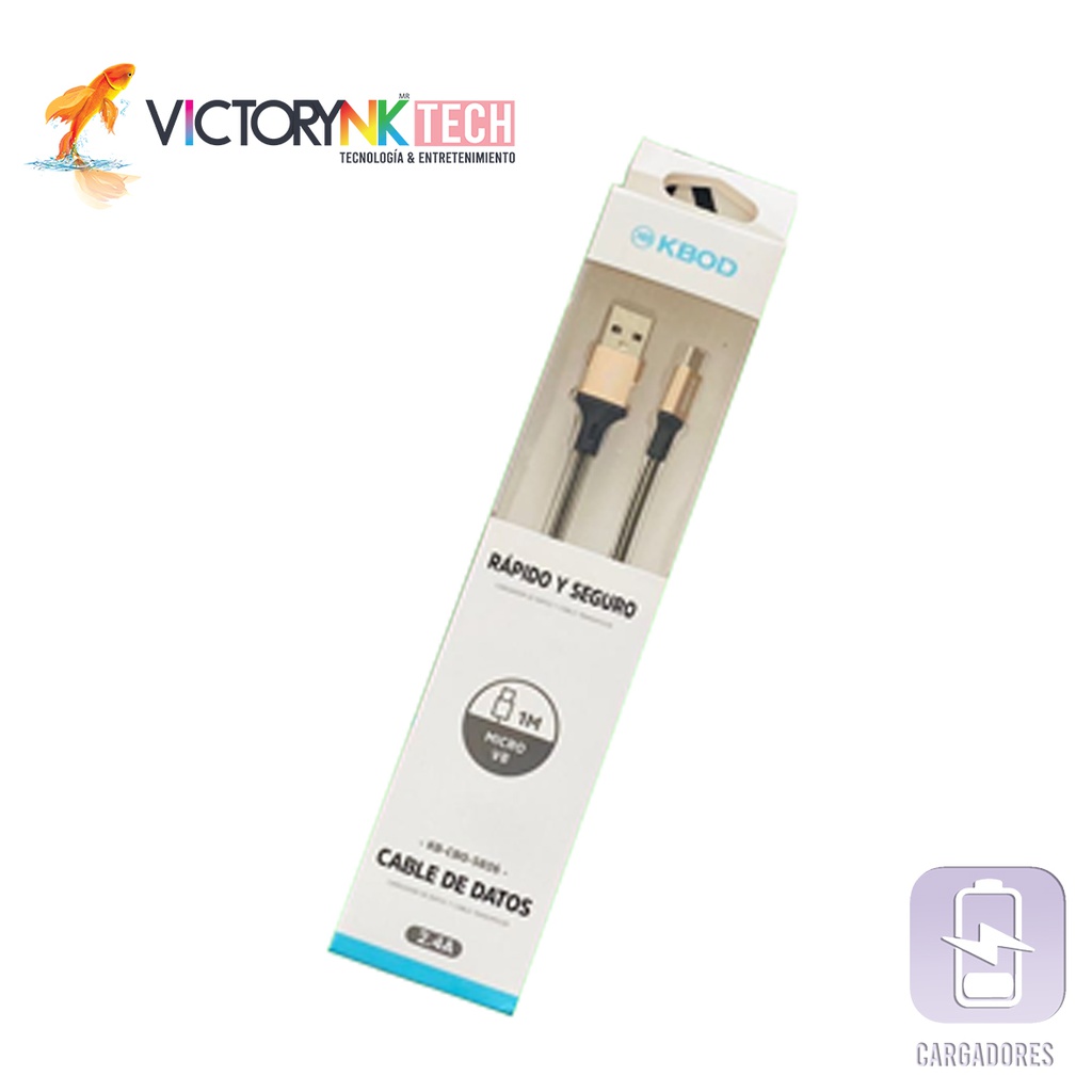 Cable cargador y transmisor de datos tipo V8 carga rápida, reforzado, uso rudo 2.4A, 1mKbod TKBCBO5826BK
