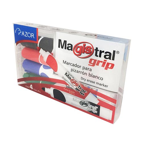 [PMARC4PK] Marcadores para pizarron blanco, 4 pack colores negro, rojo, azul, verde Magistral Grip