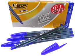 [PPLCRISTULTRAB] Boligrafo cristal escritura ultrafina precision y suavidad, punto ultrafino 0.7mm, tinta azul 12 piezas+1 gratis, Bic