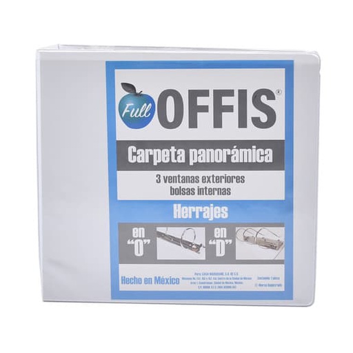 [PCARPOFFIS] Carpeta panoramica 2" 5.1cm tamaño carta con arillo en O capacidad 420 hojas con ventanas exteriores y bolsas internas FullOfis