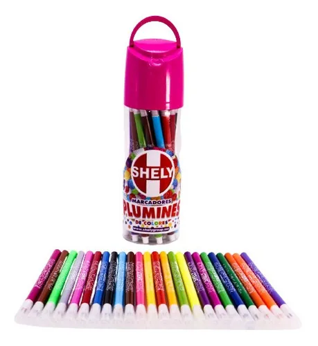 [PPLUMINCOLOR] Marcador plumon punta pincel, estuche rosa 12 colores Shely 