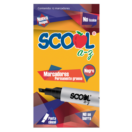 [PSCOOLGNG] Marcador Permanente Punto Grueso, Negro, Caja 12 Pzas Scool