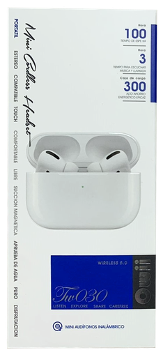 [TTW030] Audifonos mini in ear de gomita, manos libres bluetooth 5.0 free earbuds 10m con estuche rectangular 100 hrs TW030