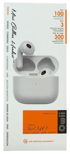 [TTW040] Audifonos mini in ear, manos libres bluetooth 5.0 free earbuds 10m con estuche cuadrado 100 hrs TW040