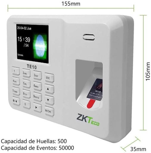 [TTE10] Terminal Biometrica 500 huellas, 50,000 eventos , Función SSR integrada TE10 Zkteco